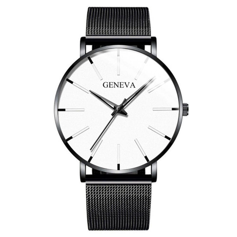 Relógio Geneva Quartzo Ultra-Slim EvolutionLifestyle.Store Preto e Branco 